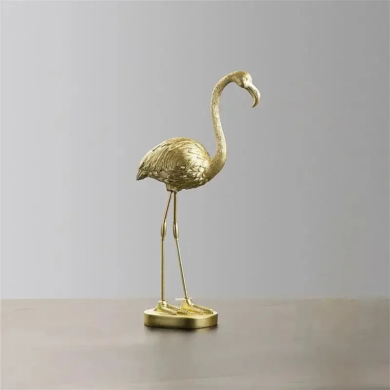 Golden Flamingo Resin Figurine Luxury Handmade Tabletop Sculpture Decor - Golden Heads Up