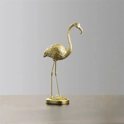 Golden Flamingo Resin Figurine Luxury Handmade Tabletop Sculpture Decor - Golden Heads Up