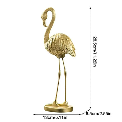 Golden Flamingo Resin Figurine Luxury Handmade Tabletop Sculpture Decor - Golden Bowed
