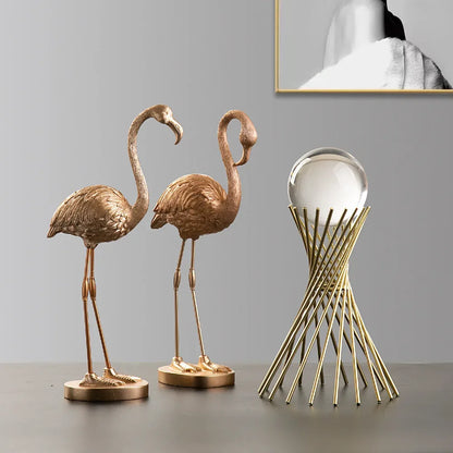 Golden Flamingo Resin Figurine Luxury Handmade Tabletop Sculpture Decor - Golden Heads Up