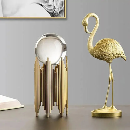 Golden Flamingo Resin Figurine Luxury Handmade Tabletop Sculpture Decor - Golden Heads Up