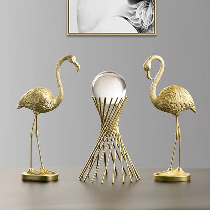 Golden Flamingo Resin Figurine Luxury Handmade Tabletop Sculpture Decor - Golden Heads Up