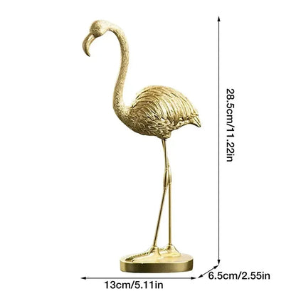 Golden Flamingo Resin Figurine Luxury Handmade Tabletop Sculpture Decor - Golden Heads Up