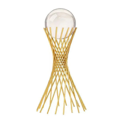 Golden Geometric Crystal Ball Statue Handmade Iron Desk Sculpture Decor - 
