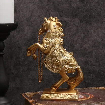 Elegant Golden Horse Statue Majestic Resin Sculpture for Office & Home Decor - 