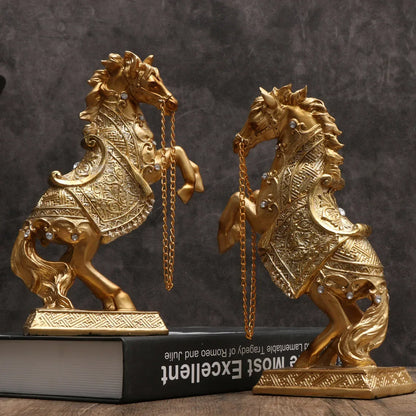 Elegant Golden Horse Statue Majestic Resin Sculpture for Office & Home Decor - 