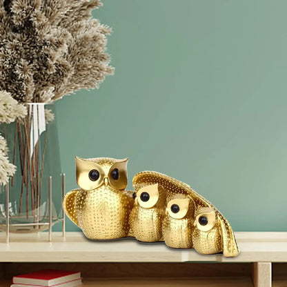 Golden Owl Family Statue – Decorative Owl Figurine Home Decor Sculpture - Gold