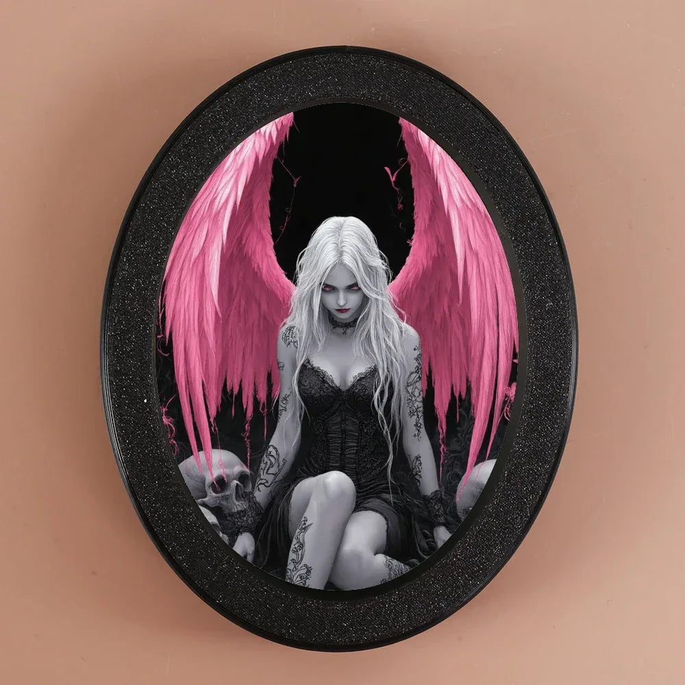 Gothic Oval Angel & Skull Ornament Dark-Style Tattoo Art Decor Piece - 