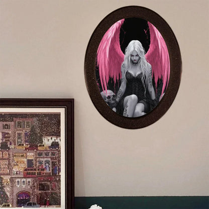 Gothic Oval Angel & Skull Ornament Dark-Style Tattoo Art Decor Piece - 