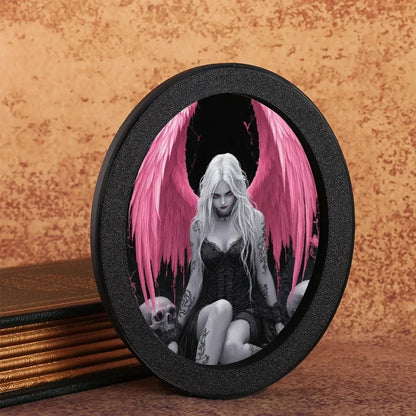 Gothic Oval Angel & Skull Ornament Dark-Style Tattoo Art Decor Piece - 