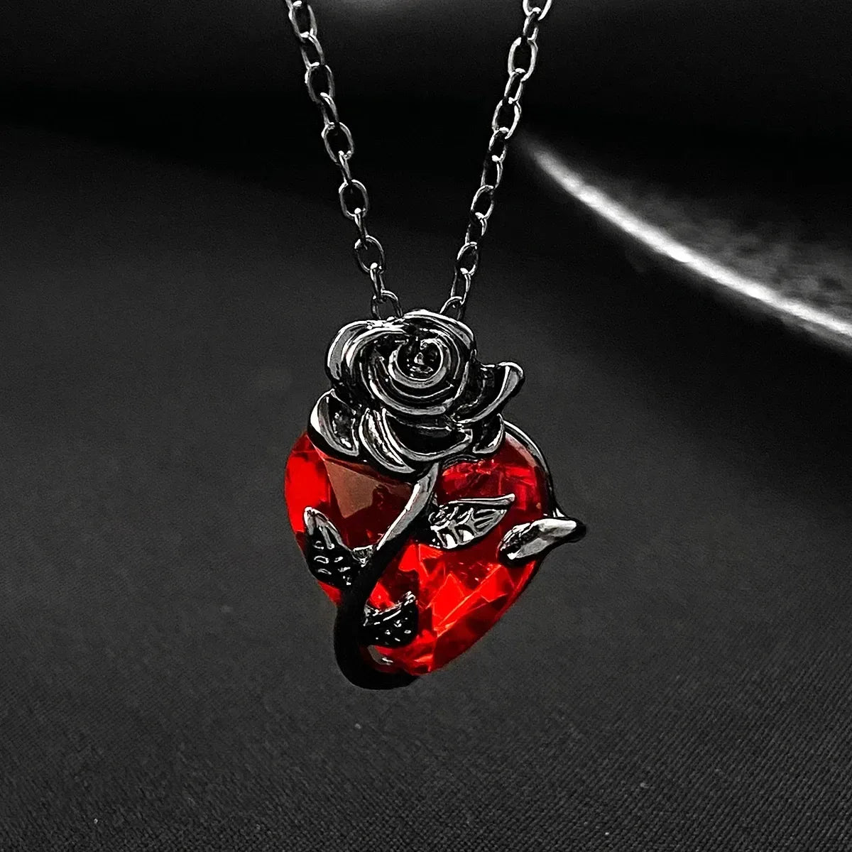 Gothic Rose Red Heart Necklace Grunge Human Heart Pendant Jewelry - 