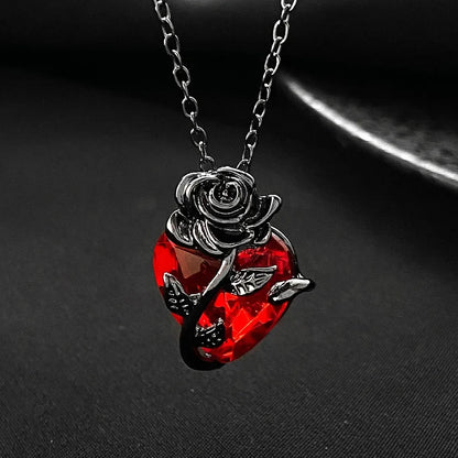 Gothic Rose Red Heart Necklace Grunge Human Heart Pendant Jewelry - 