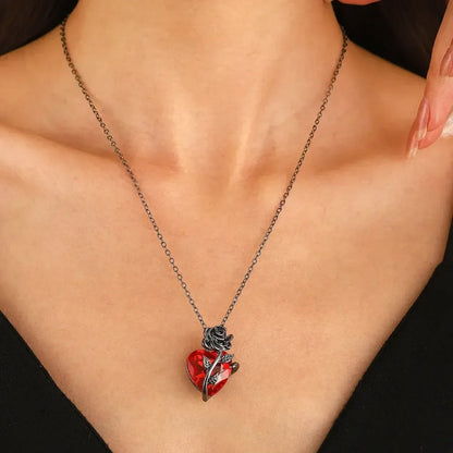 Gothic Rose Red Heart Necklace Grunge Human Heart Pendant Jewelry - 