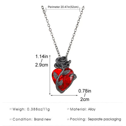 Gothic Rose Red Heart Necklace Grunge Human Heart Pendant Jewelry - 