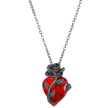 Gothic Rose Red Heart Necklace Grunge Human Heart Pendant Jewelry - 