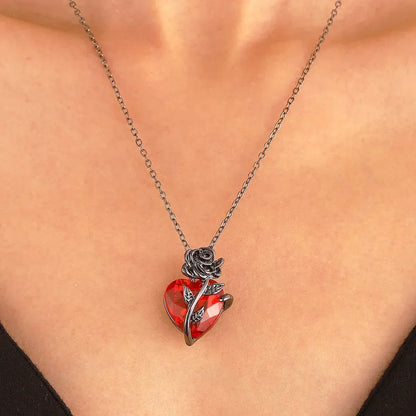 Gothic Rose Red Heart Necklace Grunge Human Heart Pendant Jewelry - 