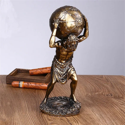 Greek Atlas Sculpture – Mythological Titan Resin Statement Figurine (Vintage Bronze Finish) - 12x10x29cm
