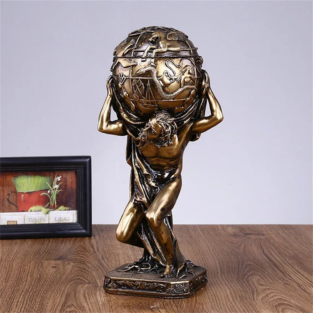 Greek Atlas Sculpture – Mythological Titan Resin Statement Figurine (Vintage Bronze Finish) - 15.5x11x33cm