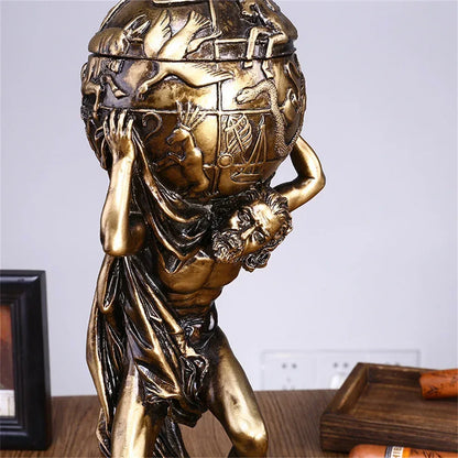 Greek Atlas Sculpture – Mythological Titan Resin Statement Figurine (Vintage Bronze Finish) - 15.5x11x33cm