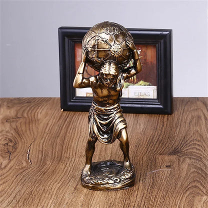 Greek Atlas Sculpture – Mythological Titan Resin Statement Figurine (Vintage Bronze Finish) - 8x6.5x19.5cm