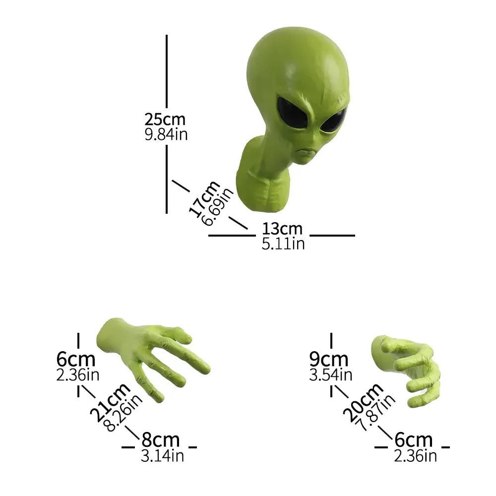 3D Green Alien Wall Sculpture – Extraterrestrial Breakthrough Wall Decor - 