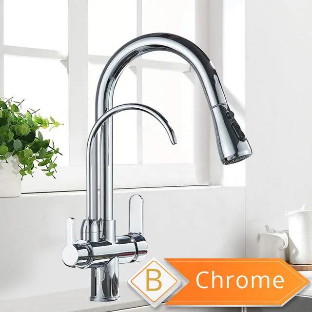 3-Way Filter Kitchen Faucet 360° Rotating Black Water Purifier Mixer Tap