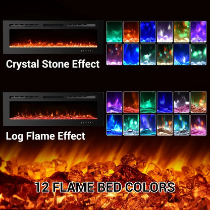 Ultra-Thin Wall Mounted Electric Fireplace | 12-Color Flame, Dimmable & Remote/Touch Control Heater
