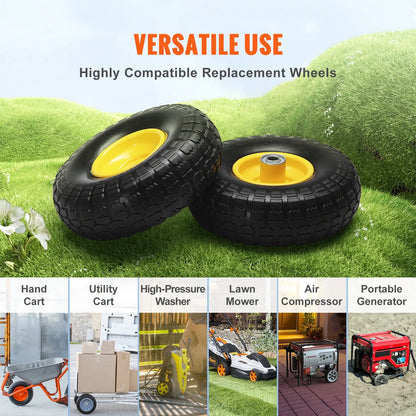 2-Pack 10" Solid PU Run-Flat Tires & Wheels – Flat-Free Tubeless Replacement for Dollies, Garden Trailers, Wagons & Hand Trucks