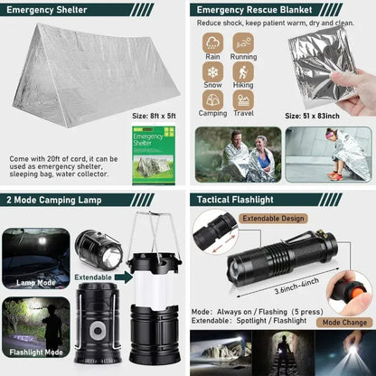 262PCS Survival Gear & First Aid Kit with Crossbody Bag, Tent, Axe, Shovel & Camping Essentials