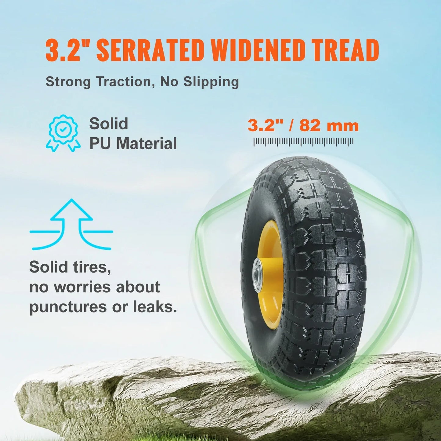 2-Pack 10" Solid PU Run-Flat Tires & Wheels – Flat-Free Tubeless Replacement for Dollies, Garden Trailers, Wagons & Hand Trucks