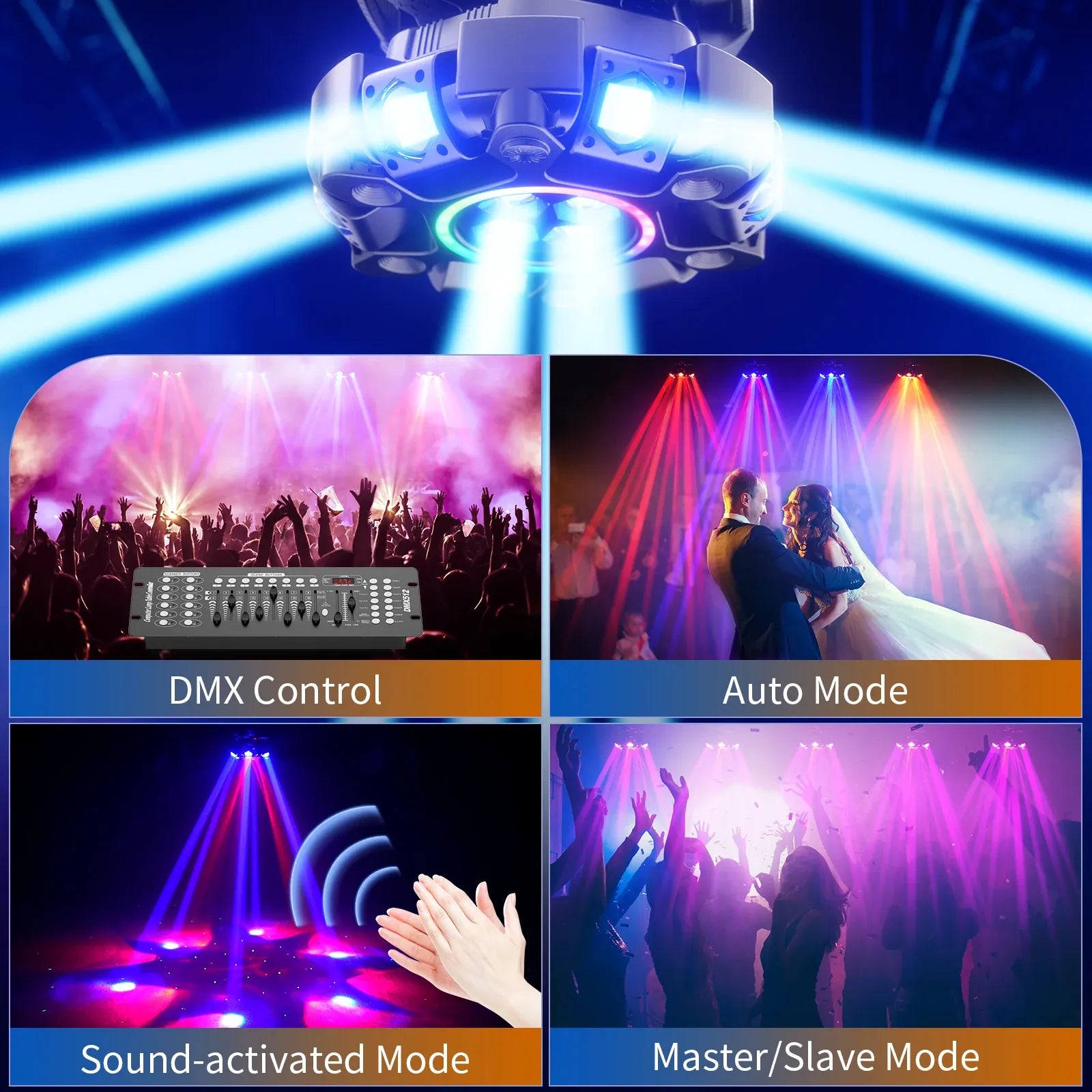 180W RGBW Moving Head Stage Light | Strobe Starfield & Honeycomb Beam Fixture with DMX512 Control