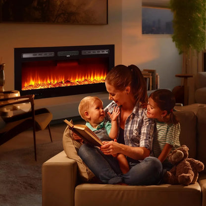 Ultra-Thin Wall Mounted Electric Fireplace | 12-Color Flame, Dimmable & Remote/Touch Control Heater