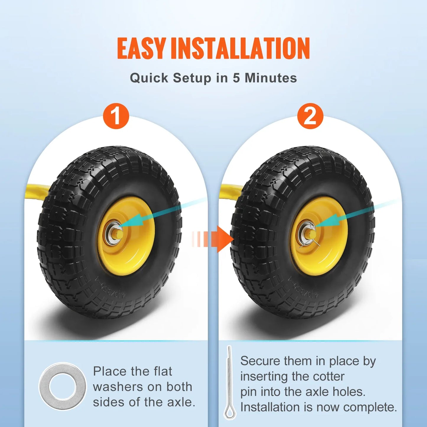 2-Pack 10" Solid PU Run-Flat Tires & Wheels – Flat-Free Tubeless Replacement for Dollies, Garden Trailers, Wagons & Hand Trucks