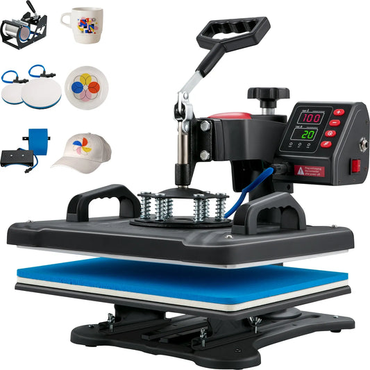 5-in-1 Professional Clamshell Heat Press Machine | 12"x15" Digital Sublimation Printer for T-Shirts, Mugs, & Hats