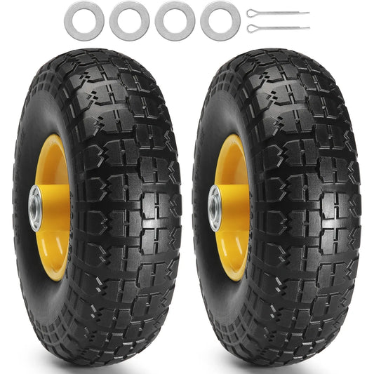 2-Pack 10" Solid PU Run-Flat Tires & Wheels – Flat-Free Tubeless Replacement for Dollies, Garden Trailers, Wagons & Hand Trucks