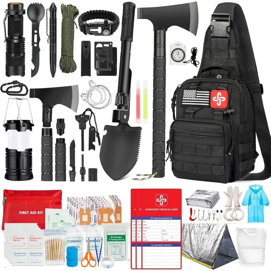 262PCS Survival Gear & First Aid Kit with Crossbody Bag, Tent, Axe, Shovel & Camping Essentials