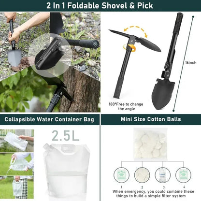 262PCS Survival Gear & First Aid Kit with Crossbody Bag, Tent, Axe, Shovel & Camping Essentials