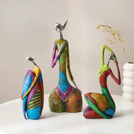 Colorful Abstract Yoga Lady Sculptures – Artistic Resin Figurine Set - 