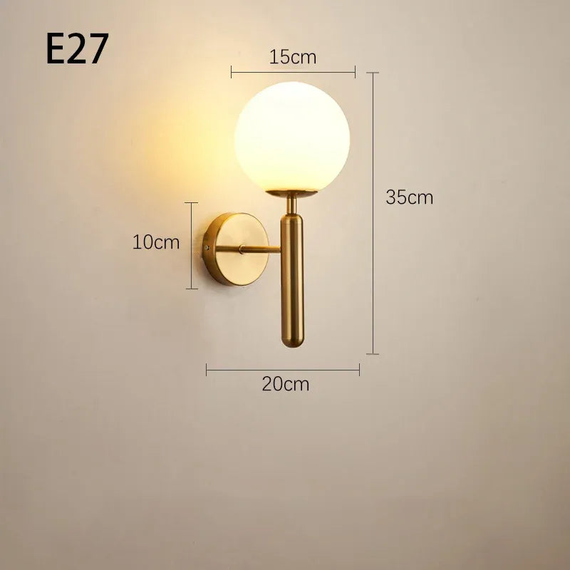 Modern Brass Globe Wall Lamp – Minimalist Bedroom & Living Room Sconce