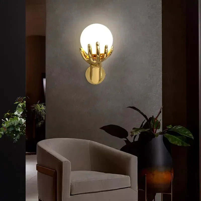 Creative Hand LED Wall Lamp – Modern Resin Glass Bedside Wall Light