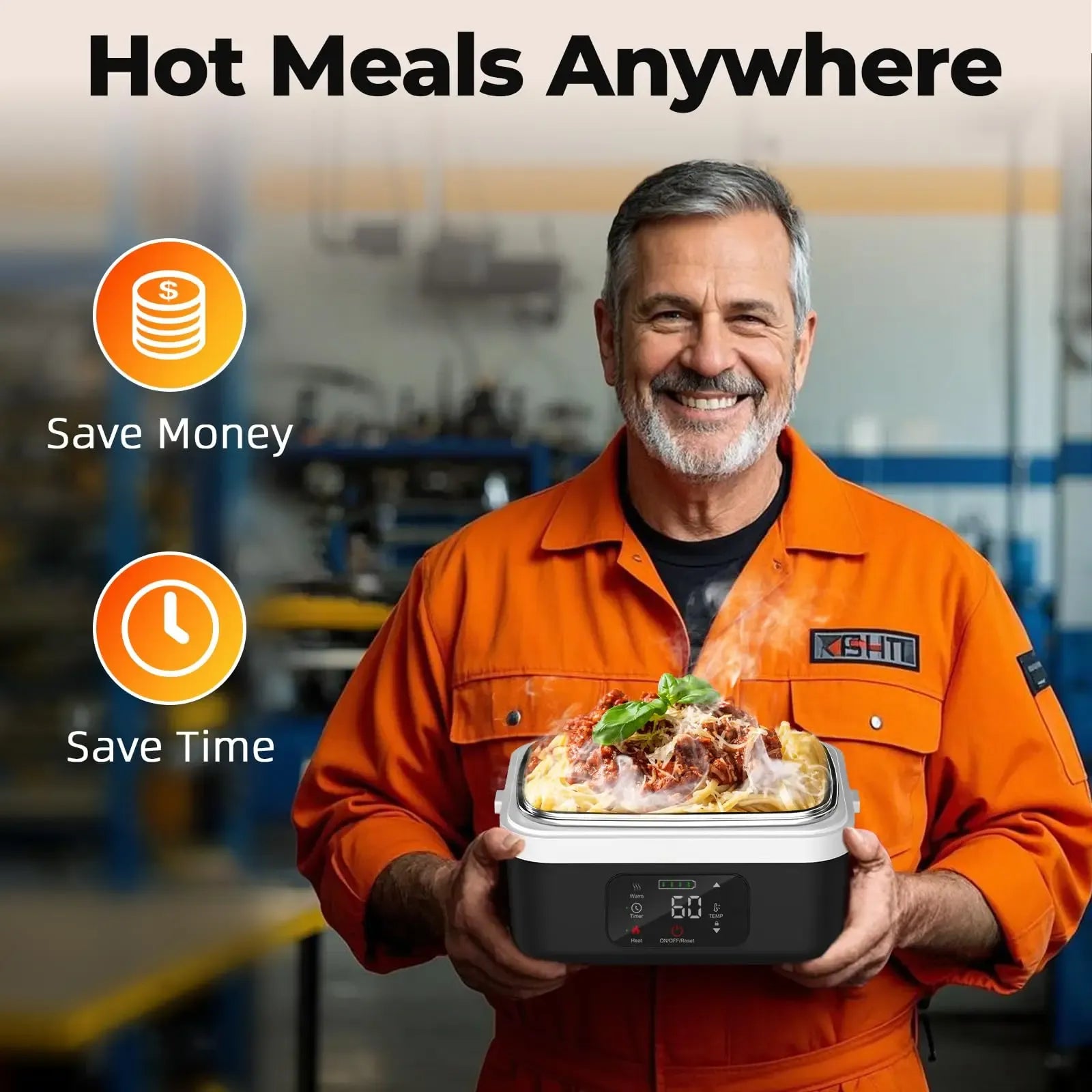 Cordless Electric Lunch Box – Rechargeable Self-Heating Food Warmer with 16000mAh Battery for Work Travel Car and Office