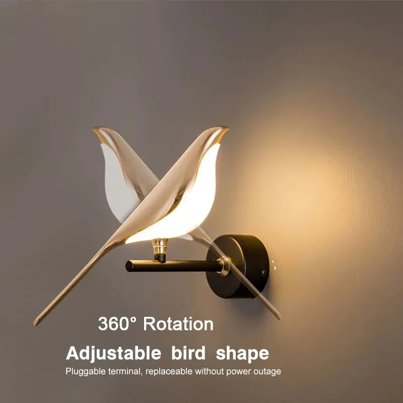 Modern Magpie Bird LED Wall Lamp – 360° Rotatable Touch Control Bedside Light