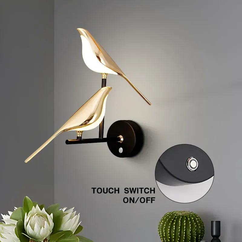 Modern Magpie Bird LED Wall Lamp – 360° Rotatable Touch Control Bedside Light