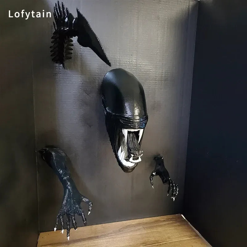 Alien Xenomorph Wall Sculpture – Sci-Fi Monster Breakthrough Wall Decor - 