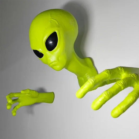 3D Green Alien Wall Sculpture – Extraterrestrial Breakthrough Wall Decor - 
