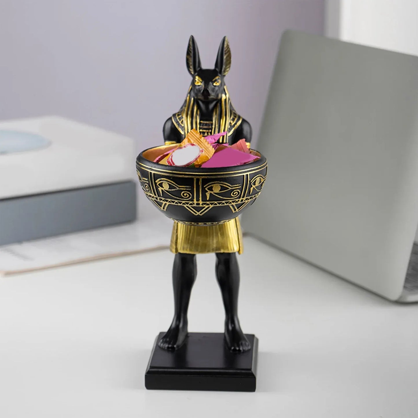Egyptian Anubis Candy Bowl Statue – Ancient Egypt Resin Key & Snack Holder