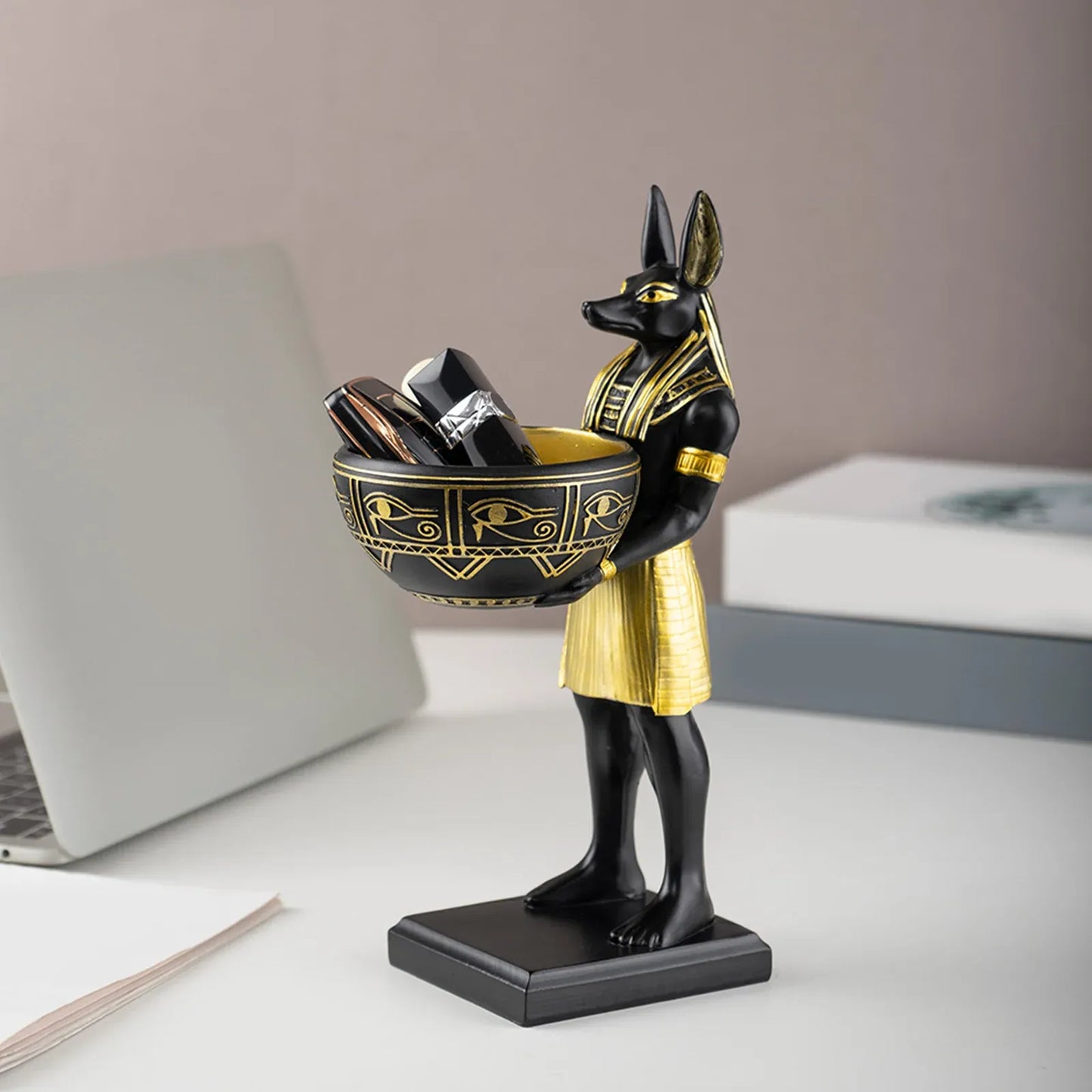 Egyptian Anubis Candy Bowl Statue – Ancient Egypt Resin Key & Snack Holder