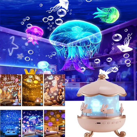 Rechargeable Fantasy Projection Light 6 Themes & 3 Color Rotating Night Light