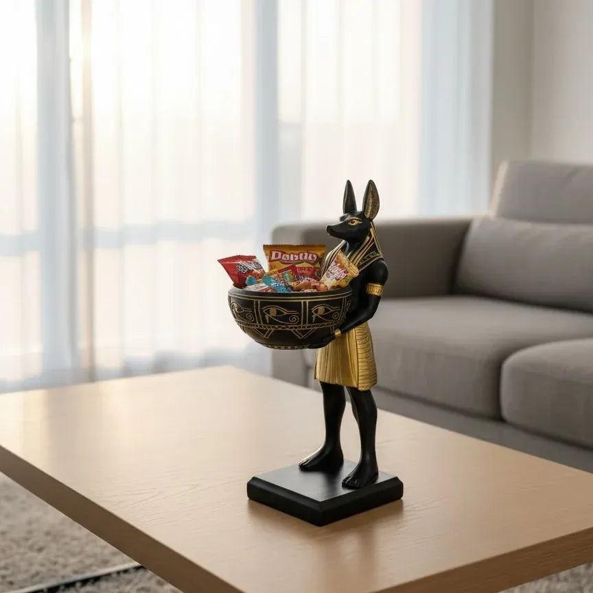 Egyptian Anubis Candy Bowl Statue – Ancient Egypt Resin Key & Snack Holder