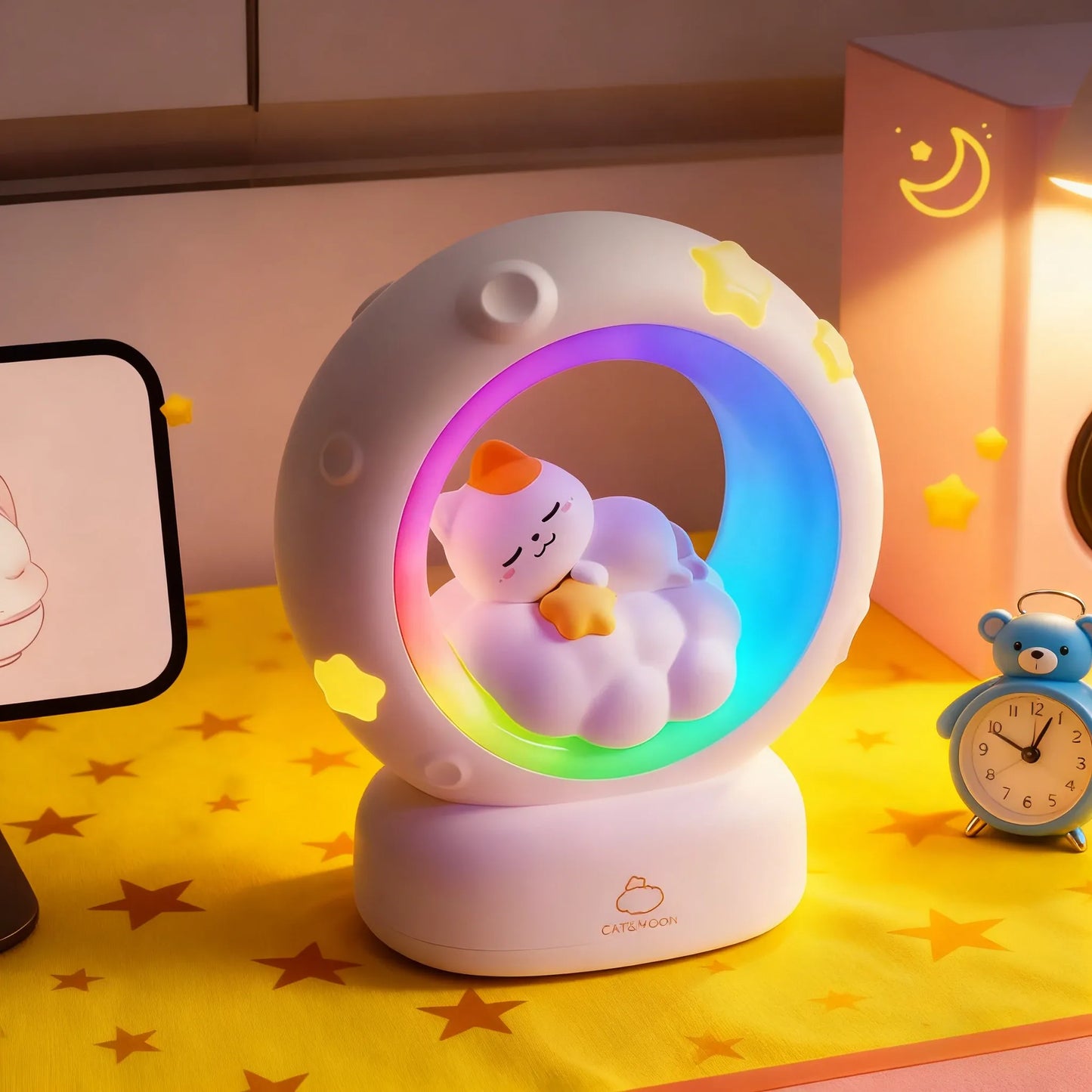 Cute Moon Rabbit LED Night Light USB Rechargeable Touch Sensor Lamp